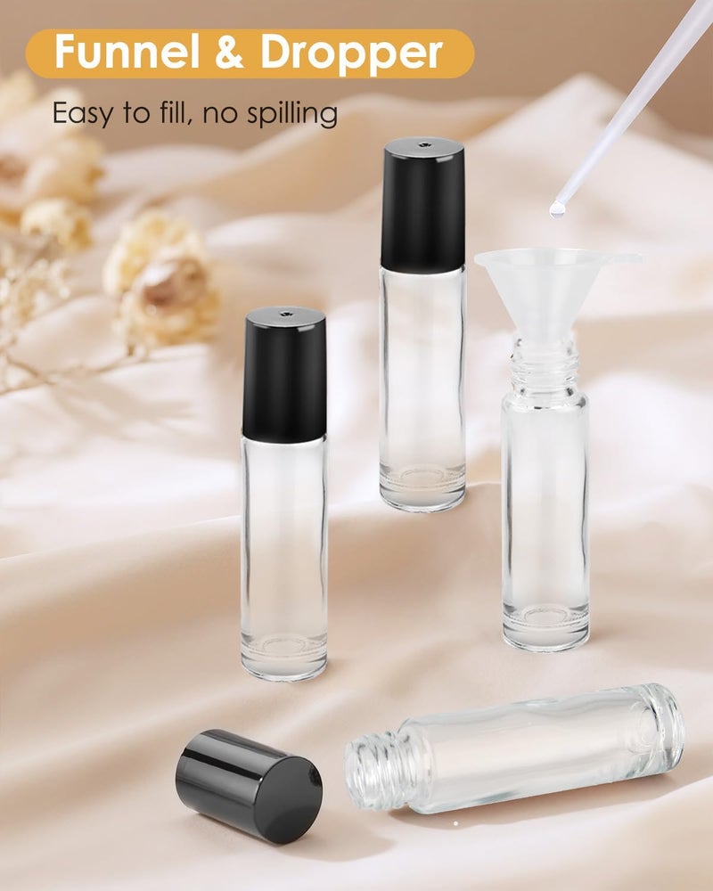 Worldgsb 4 Pack Essential Oil Roller Bottles, 10ml Refillable Clear Glass Roller Bottles with Stainless Steel Roller Balls and Caps for Travel, Perfume and Lip Gloss - Image 3